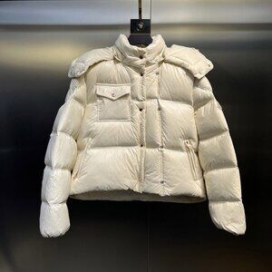 Moncler White Cropped Down Jacket